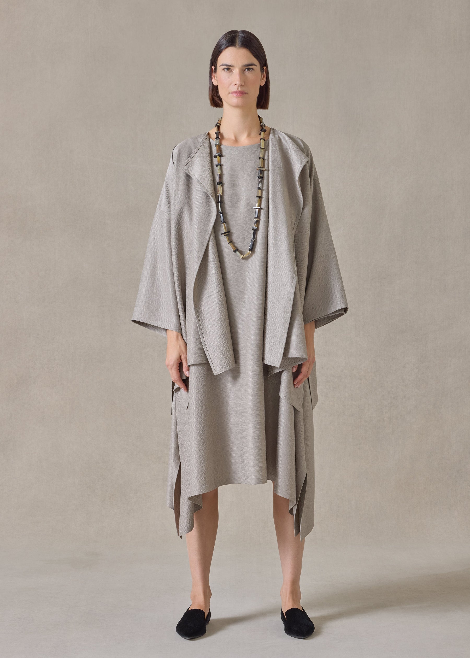 midweight silk plissé dps jacket coat - mid plus (stone)