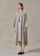 midweight silk plissé scoop neck dress (stone)