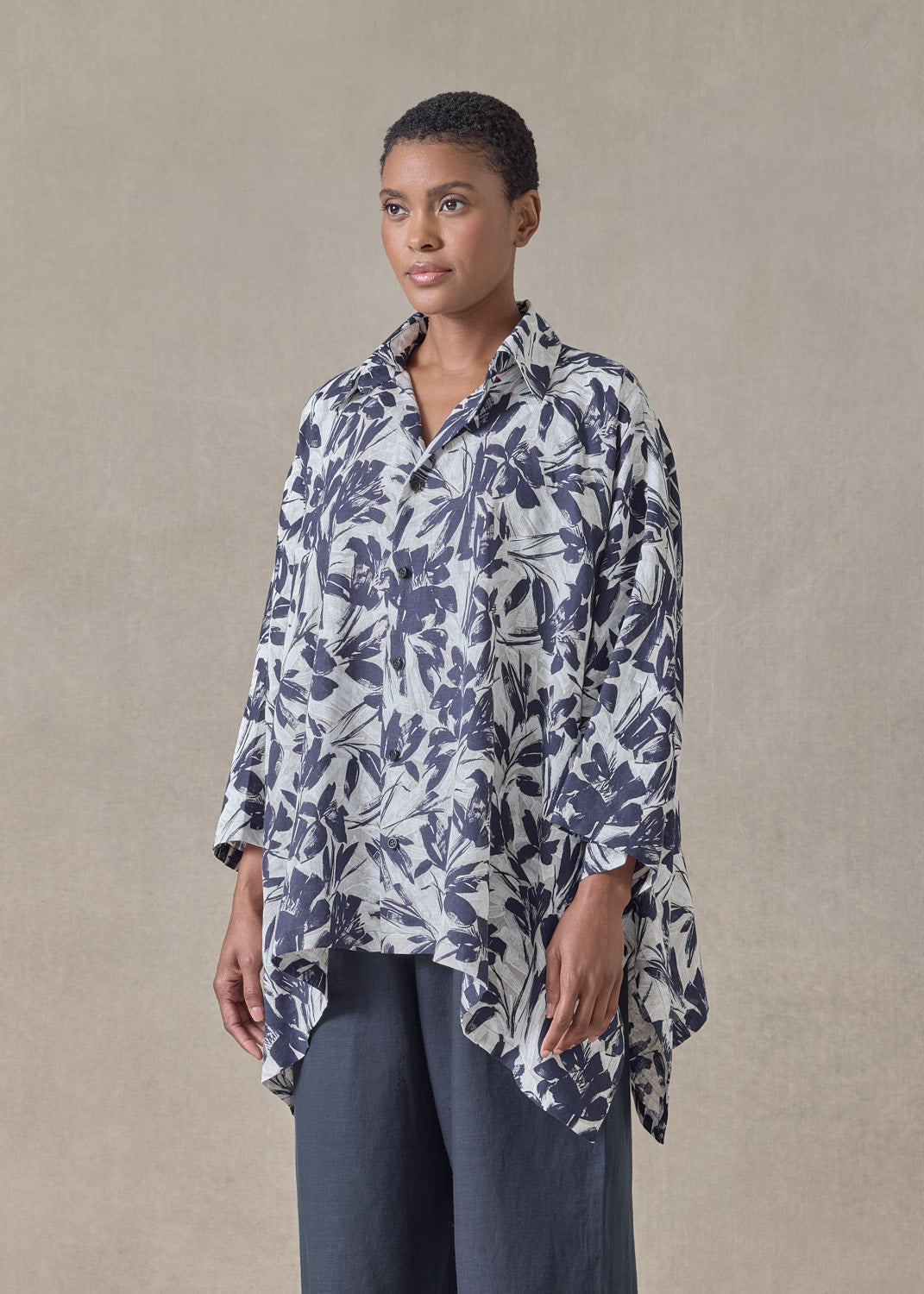 linen dps shirt with collar - mid plus (naturalnavy)