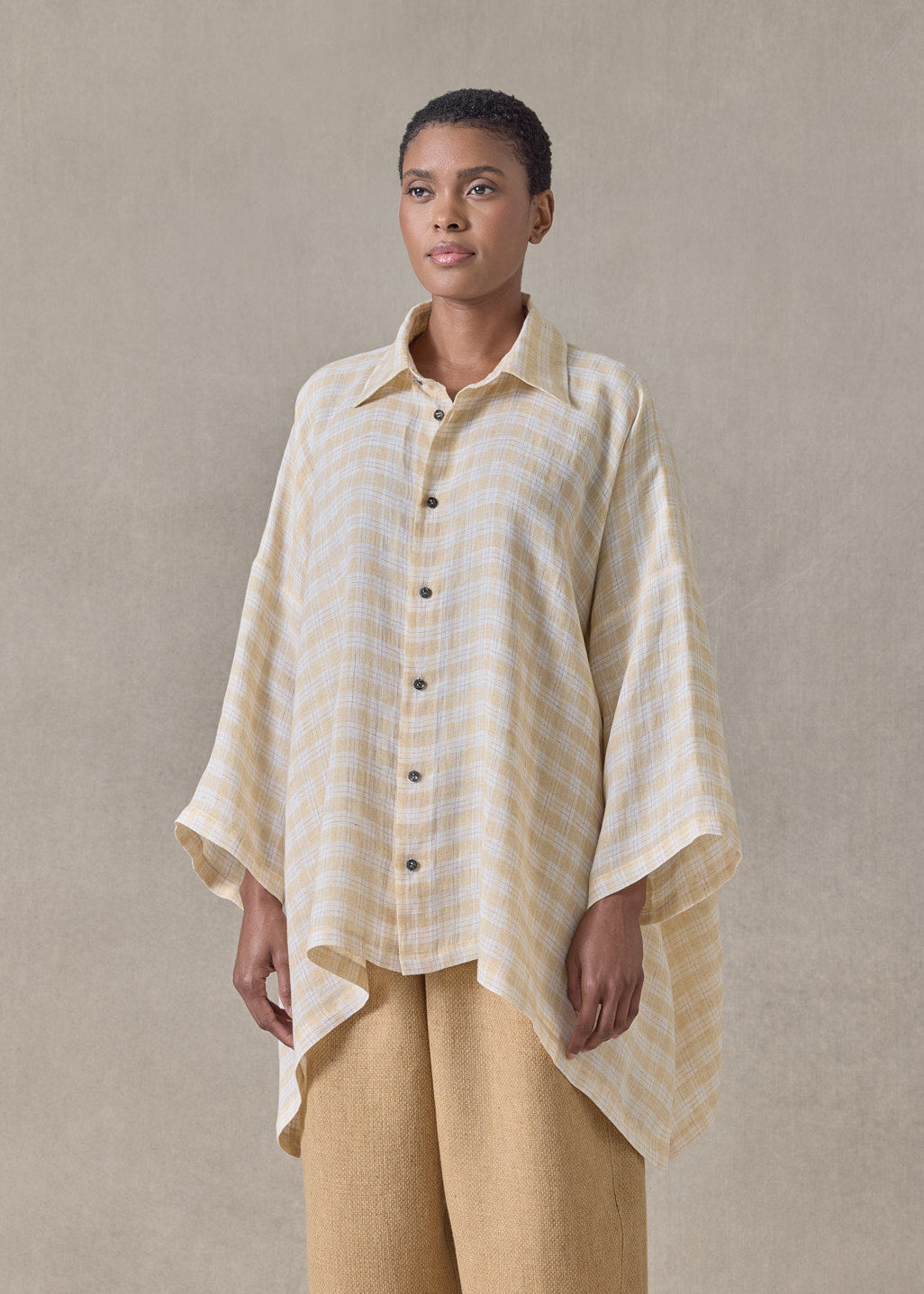 delave linen double pointed sides short sleeve shirt with collar - mid plus (haylight)