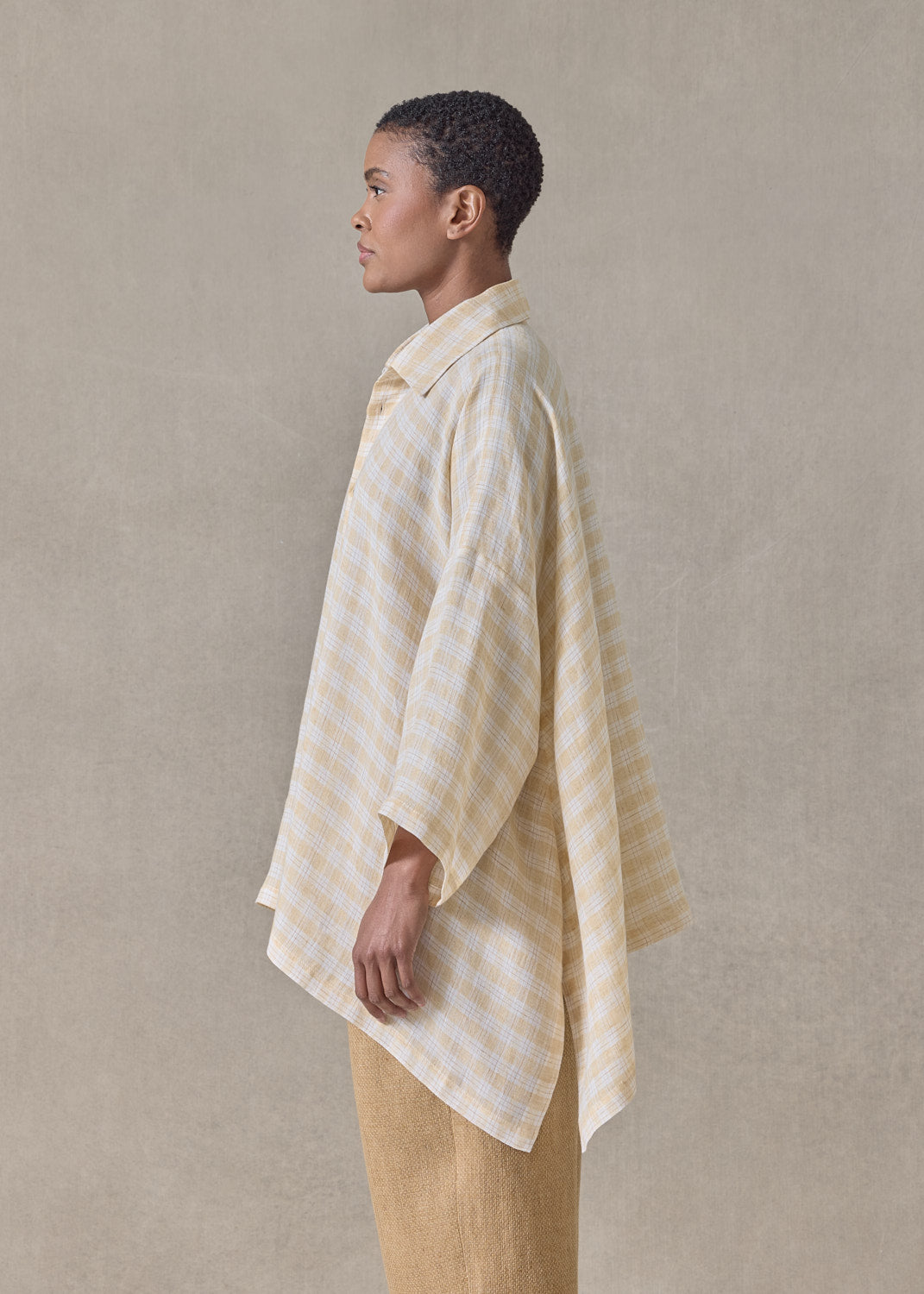 delave linen double pointed sides short sleeve shirt with collar - mid plus (haylight)