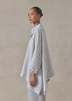 delave linen double pointed sides short sleeve shirt with collar - mid plus (stone)