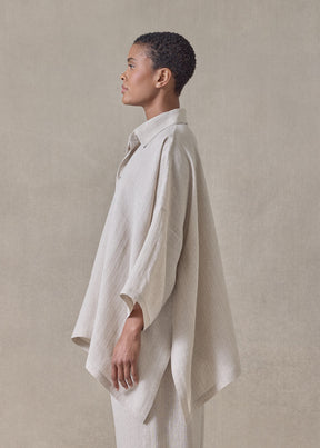 extrafine gold stripe linen dps short sleeve shirt with collar - mid plus (natural)