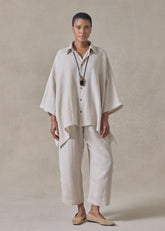 extrafine gold stripe linen dps short sleeve shirt with collar - mid plus (natural)