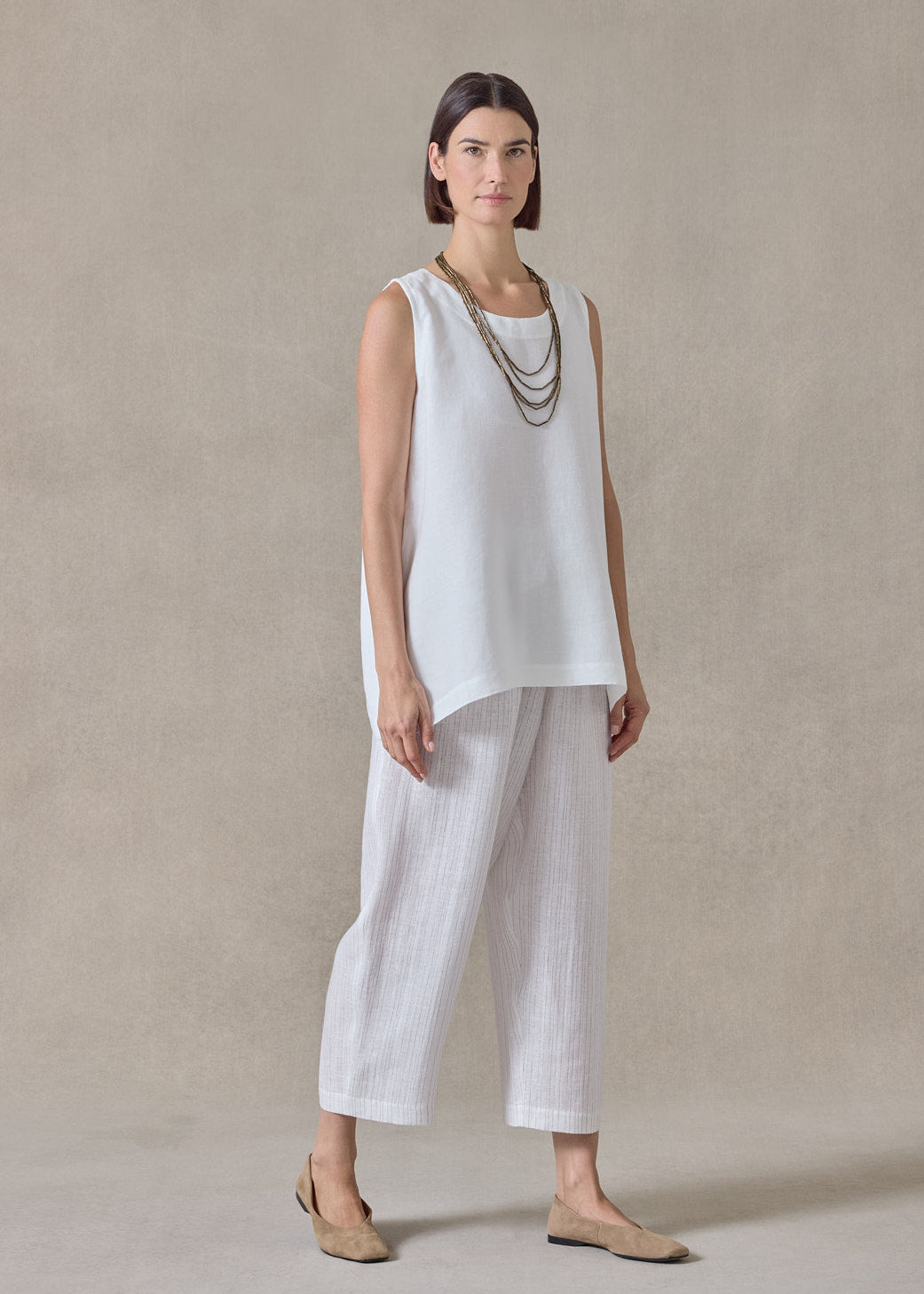 extrafine gold stripe linen japanese trouser (white)