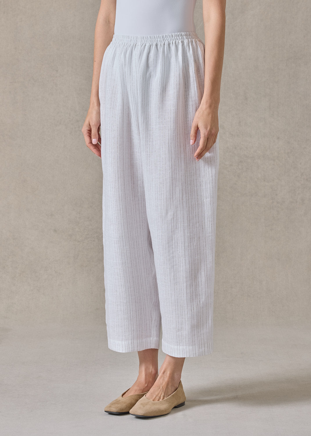 extrafine gold stripe linen japanese trouser (white)
