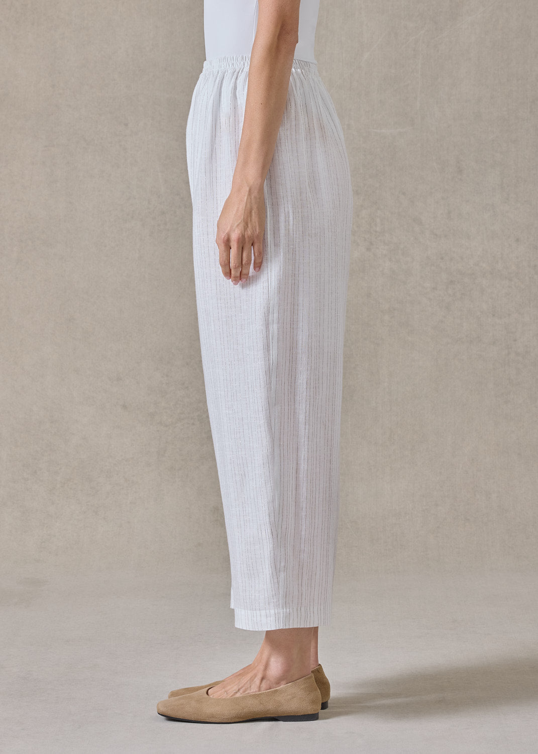 extrafine gold stripe linen japanese trouser (white)