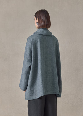 heavyweight delave linen angle to front monks top - long (petrol)