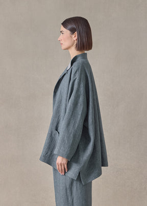 heavyweight delave linen longer back wide mandarin jacket - long (petrol)