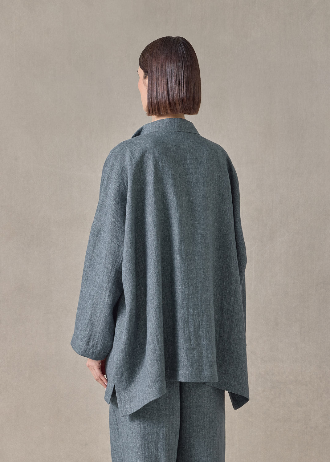 heavyweight delave linen longer back wide mandarin jacket - long (petrol)