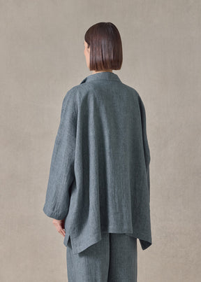 heavyweight delave linen longer back wide mandarin jacket - long (petrol)