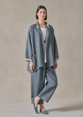 heavyweight delave linen longer back wide mandarin jacket - long (petrol)