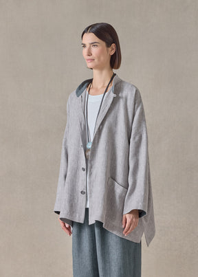 heavyweight delave linen longer back wide mandarin jacket - long (stone)
