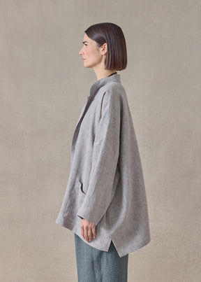 heavyweight delave linen longer back wide mandarin jacket - long (stone)