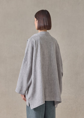 heavyweight delave linen longer back wide mandarin jacket - long (stone)