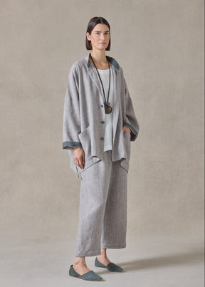 heavyweight delave linen longer back wide mandarin jacket - long (stone)