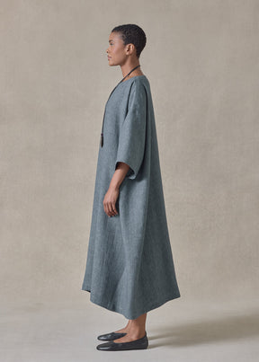 heavyweight delave linen angle-to-front side seam scoop neck t shirt dress (petrol)