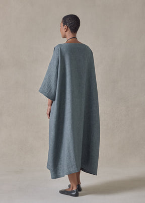 heavyweight delave linen angle-to-front side seam scoop neck t shirt dress (petrol)