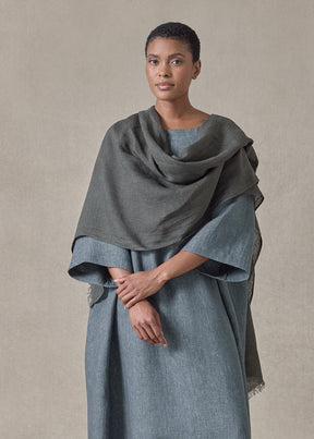 handwoven fine large linen scarf (olivedark)