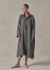 heavyweight delave linen wide a-line shirt dress with collar (olivedark)