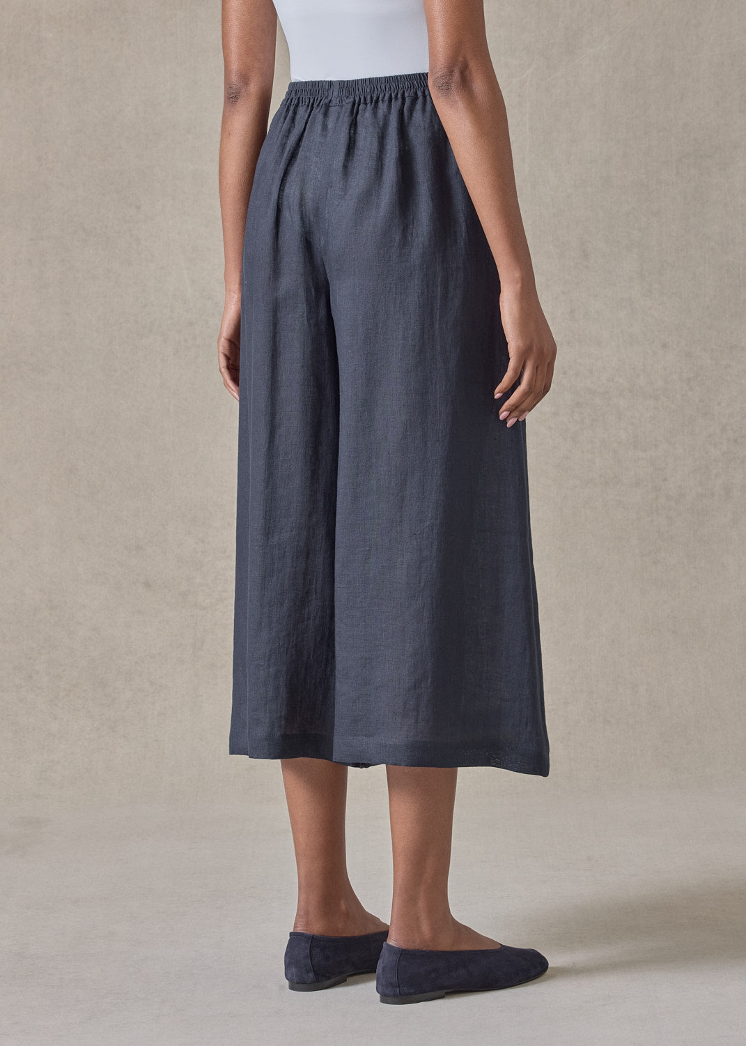 handkerchief linen flared culotte (navydark)