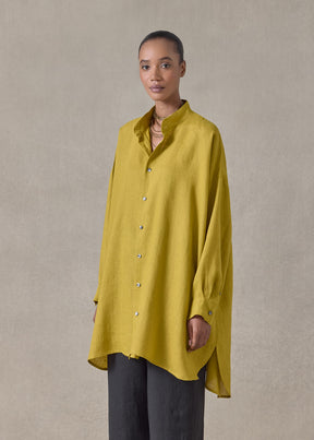 handkerchief linen wide a-line collarless classic shirt - long plus (dijon)
