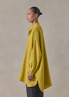 handkerchief linen wide a-line collarless classic shirt - long plus (dijon)