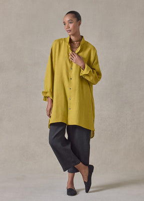 handkerchief linen wide a-line collarless classic shirt - long plus (dijon)