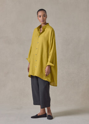 handkerchief linen wide a-line collarless classic shirt - long plus (dijon)