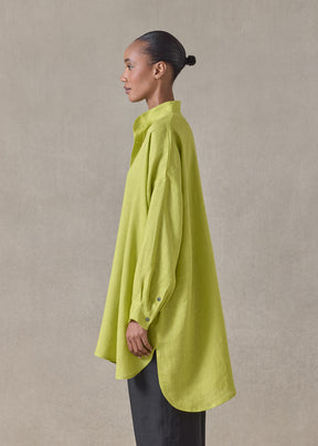 handkerchief linen wide a-line collarless classic shirt - long plus (greenlemon)