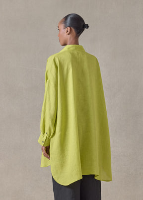 handkerchief linen wide a-line collarless classic shirt - long plus (greenlemon)