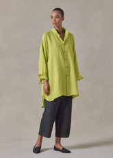 handkerchief linen wide a-line collarless classic shirt - long plus (greenlemon)