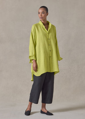 handkerchief linen wide a-line collarless classic shirt - long plus (greenlemon)
