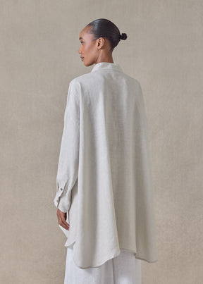 handkerchief linen wide a-line collarless classic shirt - long plus (silvertint)