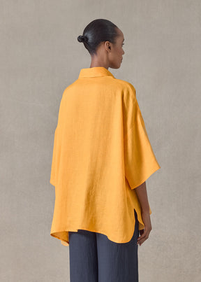 handkerchief linen sloped shoulder wide a-line short sleeve shirt with collar - mid plus (sunflower)
