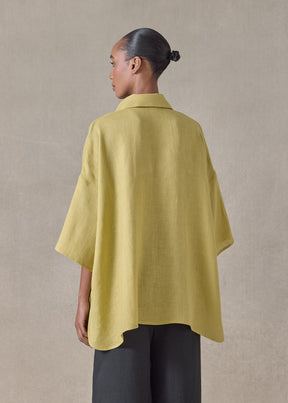 handkerchief linen sloped shoulder wide a-line short sleeve shirt with collar - mid plus (yellow ochre)