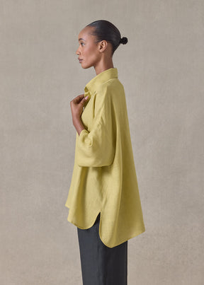 handkerchief linen sloped shoulder wide a-line short sleeve shirt with collar - mid plus (yellow ochre)