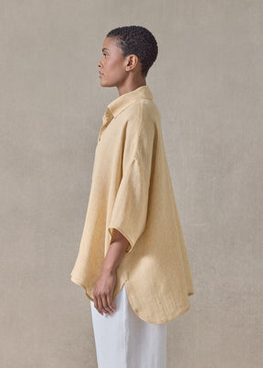 handkerchief delave linen sloped shoulder wide a-line short sleeve shirt with collar - mid plus (haylight)
