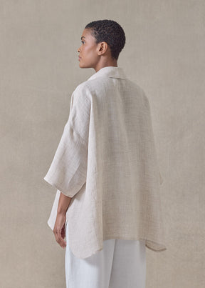 handkerchief delave linen sloped shoulder wide a-line short sleeve shirt with collar - mid plus (oatlight)