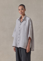 handkerchief delave linen sloped shoulder wide a-line short sleeve shirt with collar - mid plus (stone)