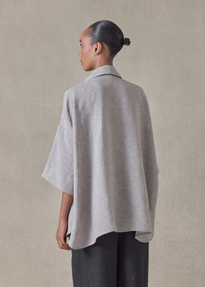 handkerchief delave linen sloped shoulder wide a-line short sleeve shirt with collar - mid plus (stone)