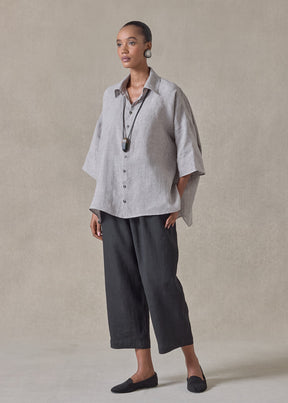 handkerchief delave linen sloped shoulder wide a-line short sleeve shirt with collar - mid plus (stone)