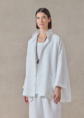 Heavyweight linen angle to front double stand collar jacket - long (white)