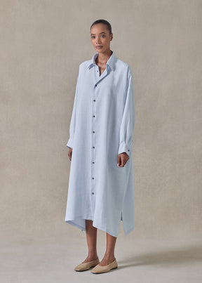 lightweight linen wide a-line shirt dress with collar (bridgertonblue)