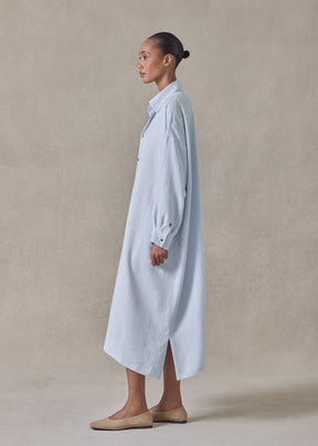 lightweight linen wide a-line shirt dress with collar (bridgertonblue)