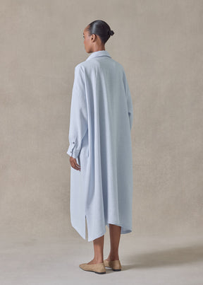 lightweight linen wide a-line shirt dress with collar (bridgertonblue)