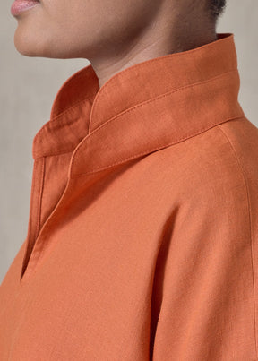 lightweight linen a-line short sleeve tunic with double stand collar - mid (burntorange)
