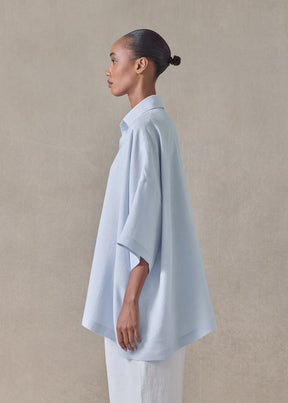 lightweight linen angle to front side seam short sleeve tunic - long (bridgertonblue)