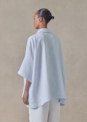 lightweight linen angle to front side seam short sleeve tunic - long (bridgertonblue)