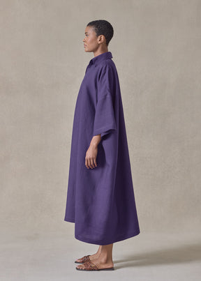 lightweight linen angle to front side seam short sleeve dress with collar (tincture)